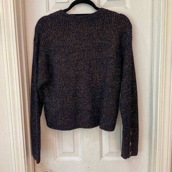 rag and bone black crew sweater with rust metallic thread, bottoms at cuff, Sz S - Picture 8 of 12